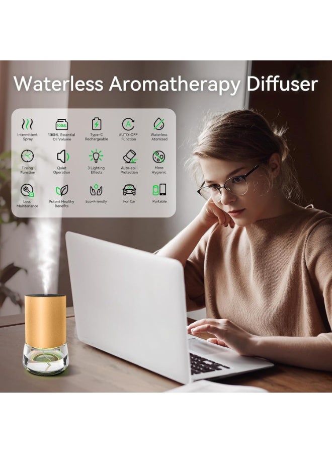 منشط نفطات أساسية بدون ماء بسعة كبيرة 100 ملليلتر يعمل بالبطارية منشط لعلاج الأعصاب اللاسلكي مع توقيت و 3 مستويات للغبار منشط للسيارة 7 أضواء LED ملونة (الشامبانيا) - Image 5